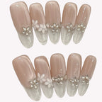 Nude Pink Crystal Flower French