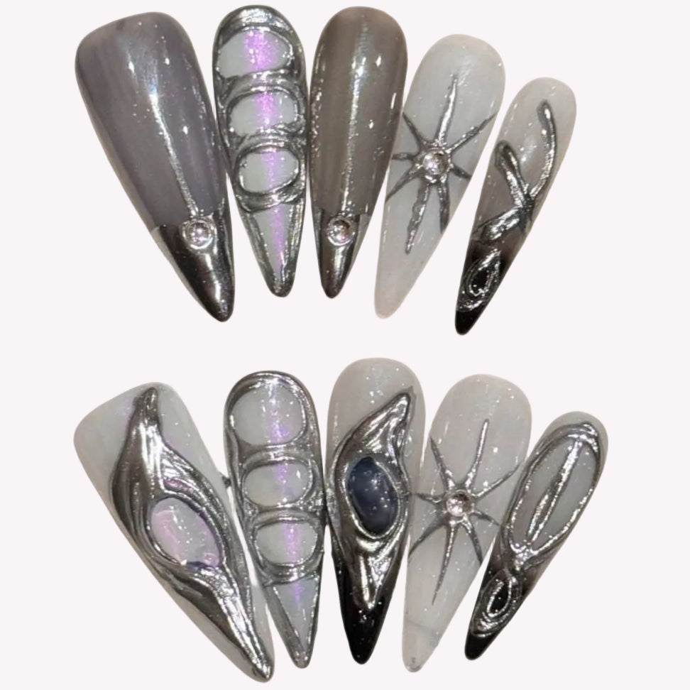 Grey Purple Liquid Silver Cyberpunk